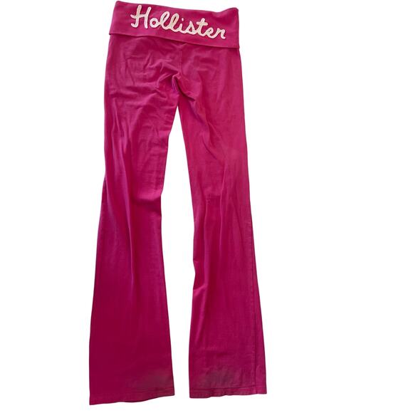 Hollister Pants - Y2K Hollister Pink Vintage Script Lettering Foldover Yoga Pants Flare Small